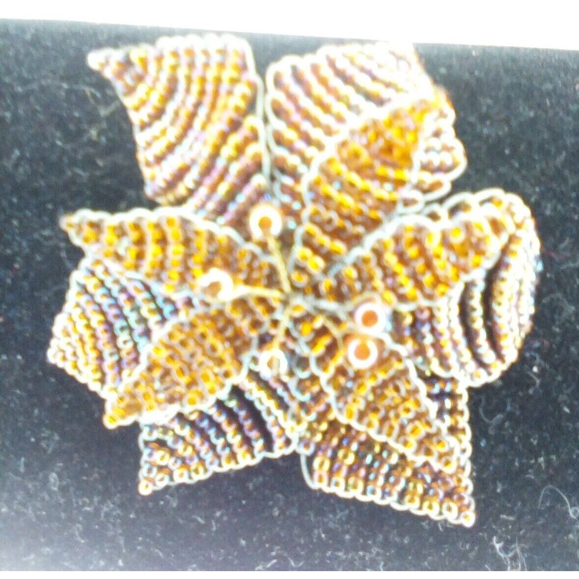 Lee Angel Brooch Beaded Metalic Brown Very Pretty 18$